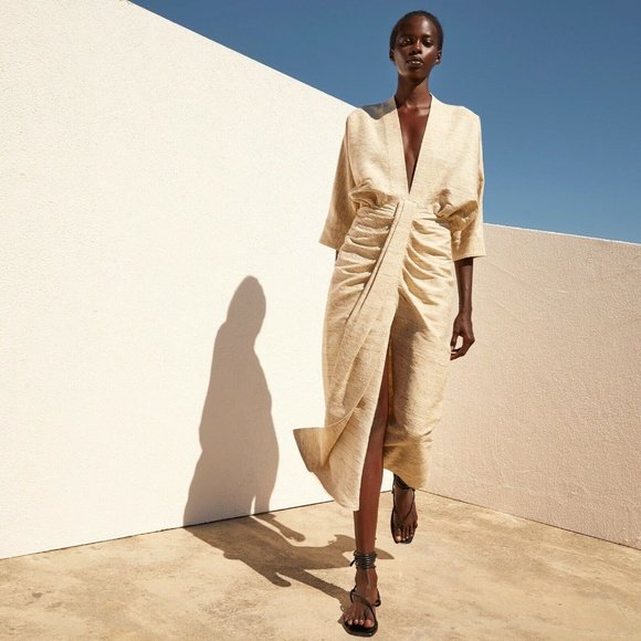 Piece of White Audrey Dress Beige Silk Kaftan 36/4 NWOT $729 - Picture 3 of 7